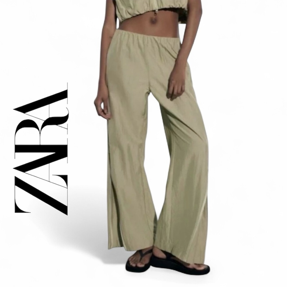Zara Sage Green Wide-Leg Track Pants